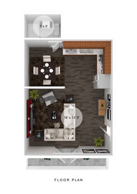 Floor plan for studio, 1 bath, 380 sqft